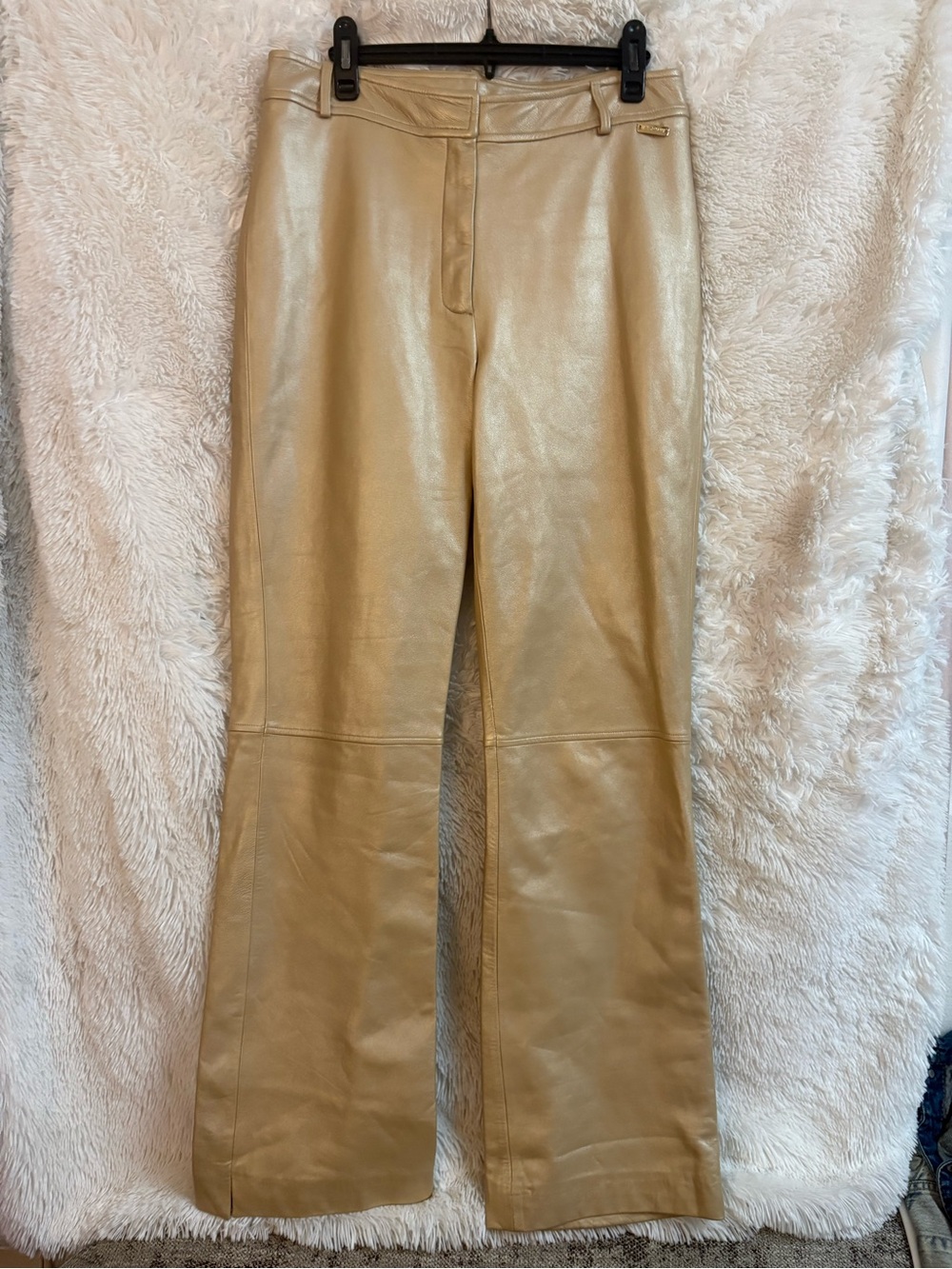 St John by Marie Gray Gold Faux Leather Wide-Leg Pants